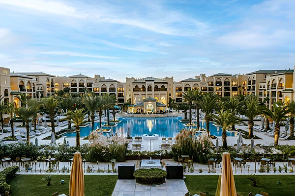 Pool and palace-style façades of the Mazagan Beach & Golf Resort, El Jadida