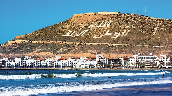 Agadir beach below the Oufella kasbah hill