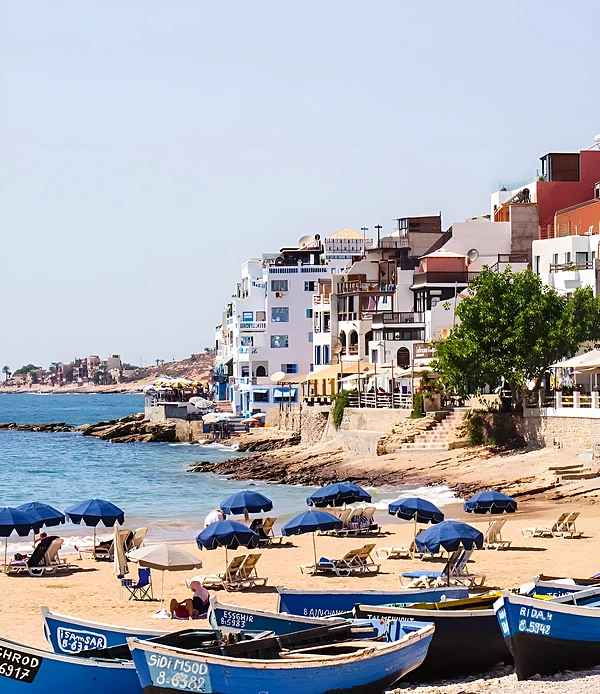 Beach and fishing boats in Taghazout village