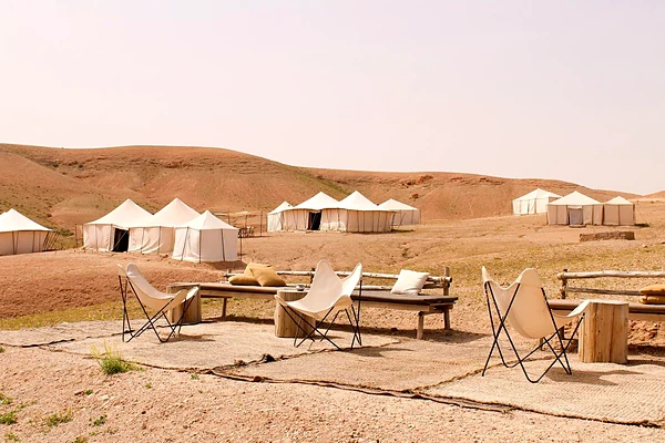 Glamping tents in the Agafay desert near Marrakech