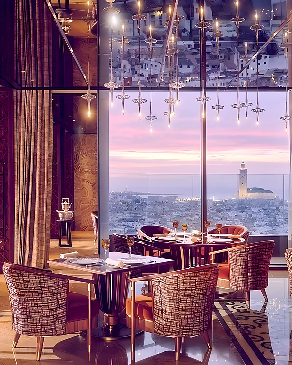 Restaurant overlooking the Hassan II Mosque, Casablanca